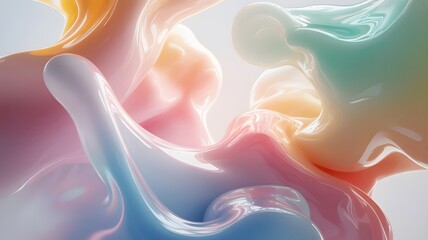 Abstract flowing liquid forms with iridescent pastel colors and soft light creating a dreamy ethereal organic texture background