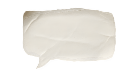 A single crumpled off white paper speech bubble with a torn edge isolated on a black background