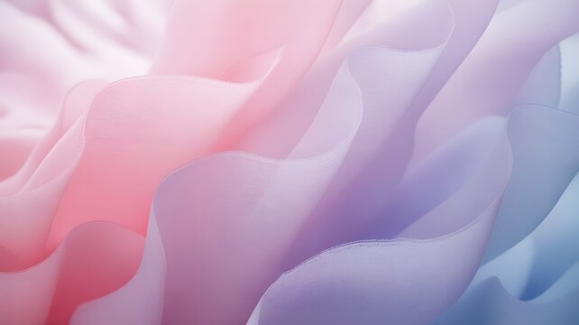 Abstract flowing fabric texture with soft pastel pink purple and blue gradients creating a dreamy ethereal and delicate visual