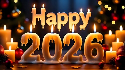 Happy 2026 Typography Formed by Melting Candles and Flames