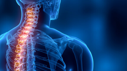 Spinal structure highlighted in vibrant colors against a blue background, showcasing the human anatomy in intricate detail Generative AI