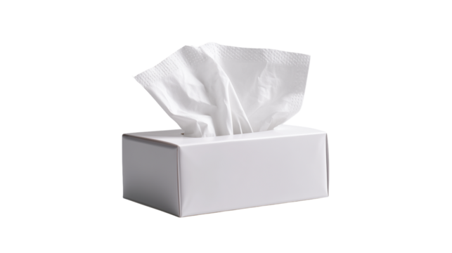 Tissue box sits on clean surface with tissues partially pulled out ready for use in a tidy indoor setting Generative AI
