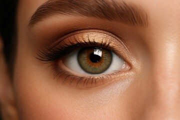 Obraz premium Ultra detailed macro of a natural makeup eye with shimmering iris and soft lashes