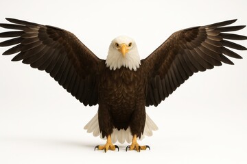 Obraz premium Majestic bald eagle front facing with wings fully spread isolated on pure white