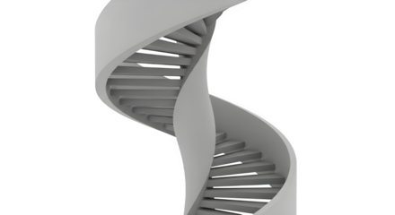 Abstract 3d rendering of a stylized dna double helix structure against a stark black background