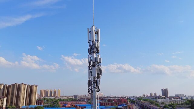 Aerial close-up of a communication base station