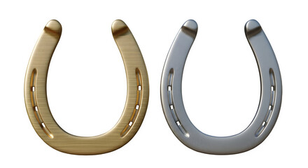 Two contrasting horseshoes one golden and one silver presented on a dark background symbolizing luck and fortune