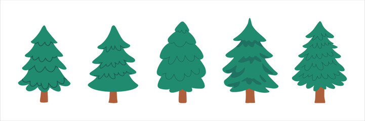 Green Christmas Trees Vector Illustration for Holiday and Nature Design, Evergreen Coniferous Trees in a Row for Christmas Decoration, Seasonal Projects, Forest and Eco Themed Visuals