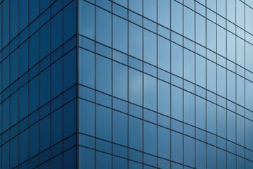 Fototapeta premium Glass curtain wall of modern office tower geometric reflections minimal architectural detail