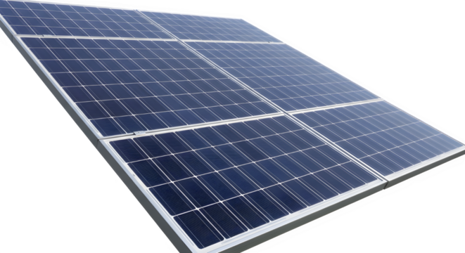 Close up angled view of a modern solar panel array with a dark background showcasing renewable energy technology