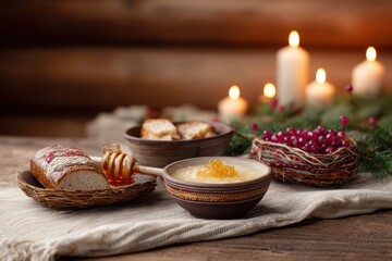Fototapeta premium Traditional festive food scene evoking warmth, faith, and cultural heritage.