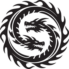 Black and white dragon circle vector design symbolizing strength and unity
