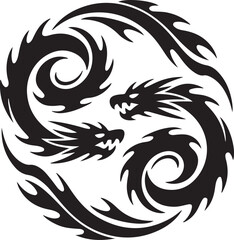 Two symmetrical dragons facing each other in ornate fantasy emblem