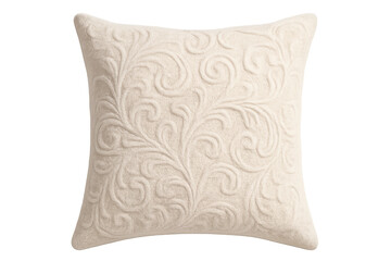 Cream decorative pillow with embossed floral swirl pattern, elegant home textile accent, comfortable cushion for interior decor