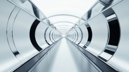 Futuristic Silver Tunnel with Moving Walkway, Architecture, Interior