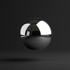 Glossy Chrome Sphere on Dark, Abstract ,Metal Ball