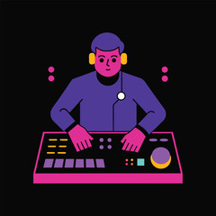Music Producer Mixing Tracks in Home Studio Illustration