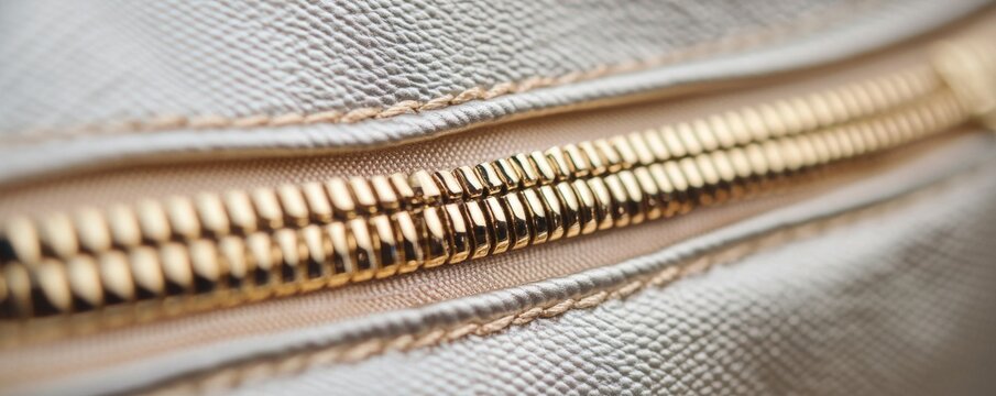 Golden Zipper Close-Up on Textured Fabric Detail of a handbag fastener. ,Texture, Fashion