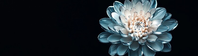 Obraz premium Luminous Blue-Silver Flower on Black, Floral, Art
