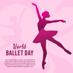 World Ballet Day sosial media post vector with woman dancer silhouette and typography.