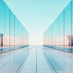 Obraz premium Minimalist Glass Corridor Abstract Architecture, Reflection , Future