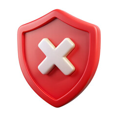 Obraz premium 3d red shield icon with white cross symbol indicating security alert or warning