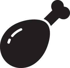 Minimal black and white chicken leg silhouette vector icon, roasted meat drumstick food symbol for restaurant logo, barbecue, fast food design, simple culinary graphic illustration
