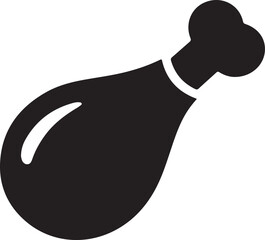 Black and white chicken drumstick vector icon for restaurant or fast food design