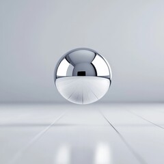 Reflective Orb on White Floor - Minimalist, metal ,sphere