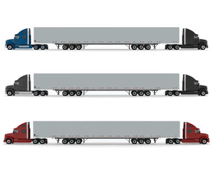 Logistics and Transportation: Three Semi-Trucks with Dry Van Trailers