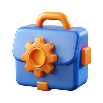 3d blue toolbox icon with orange gear symbol for service and repair