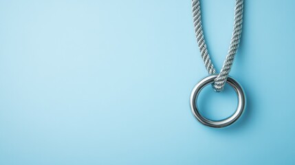 Silver Ring and Rope on Light Blue Background, Nautical , Minimalist