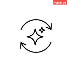 Black single round regenerate line icon, simple digital reset artificial intelligence flat design infographic pictogram vector for app logo web button ui interface element isolated on white background