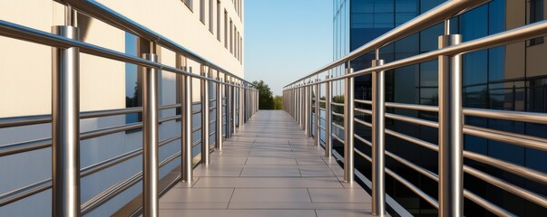 Skywalk Steel Railings Connect Modern Buildings, Architecture , Footbridge