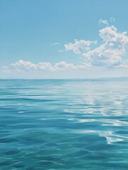 Obraz premium Calm ocean waters under a clear pale blue sky