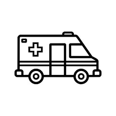 Fototapeta premium Illustration of an ambulance with a cross symbol on its side and wheels outlined in black color design