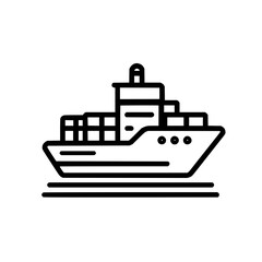 Fototapeta premium Illustration of a cargo ship with containers on deck and three portholes in black outline style design