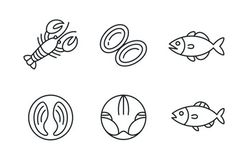 Obraz premium A simple line art illustration shows various seafood items and ingredients.