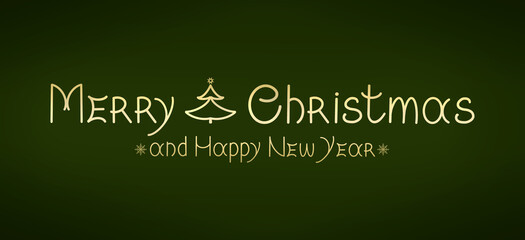 Merry Christmas and Happy New Year handwritten lettering phrase isolated on green.