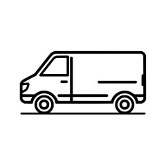 Outline illustration of a delivery van with side door and two wheels on a horizontal line view