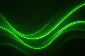 Obraz premium Abstract wavy green neon lines on dark digital background flowing tech energy pattern