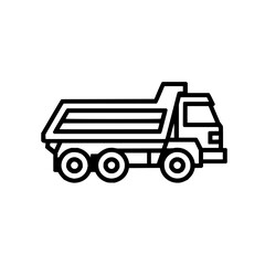 Illustration of a black and white dump truck with three wheels in a line art style design drawing