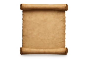 Aged vellum scroll unfurled with soft creases realistic shadow on transparent alpha