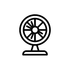 Obraz premium Illustration of a small black outline fan with a round base and multiple blades inside a circle
