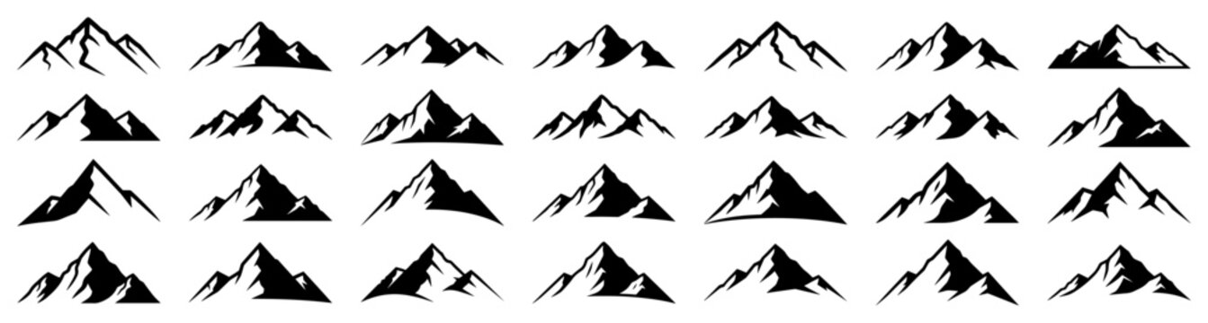 Mountain Peaks Silhouette Icons Set Alpine Ridge Logo Elements Vector