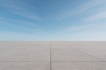 Vast empty concrete plaza with clean horizon and gentle blue sky minimal urban backdrop