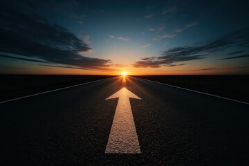 Naklejka premium Open highway with bold arrow leading to glowing horizon symbol of focus and goals