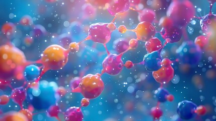 Fototapeta premium Clean scientific illustration of polymer chain made of monomers colorful molecular structure educational style visualization