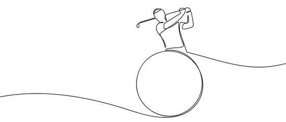 Golf player, one continuous line outline isolated vector illustration Editable stroke.