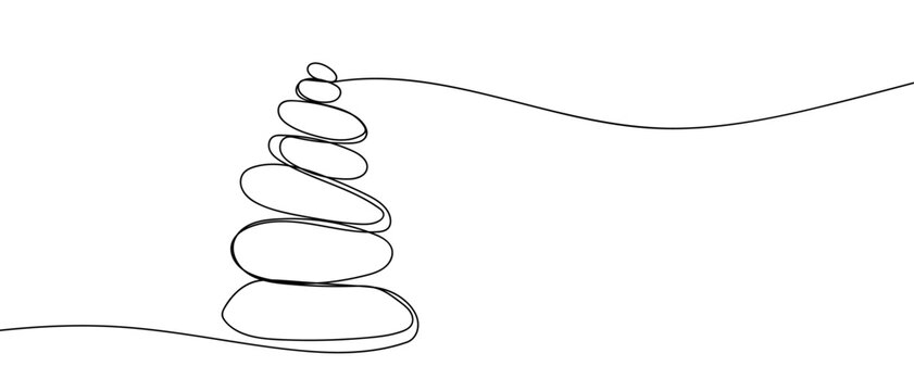 Stones are stacked in layers, forming a continuous line. outline isolated vector illustration Editable stroke.